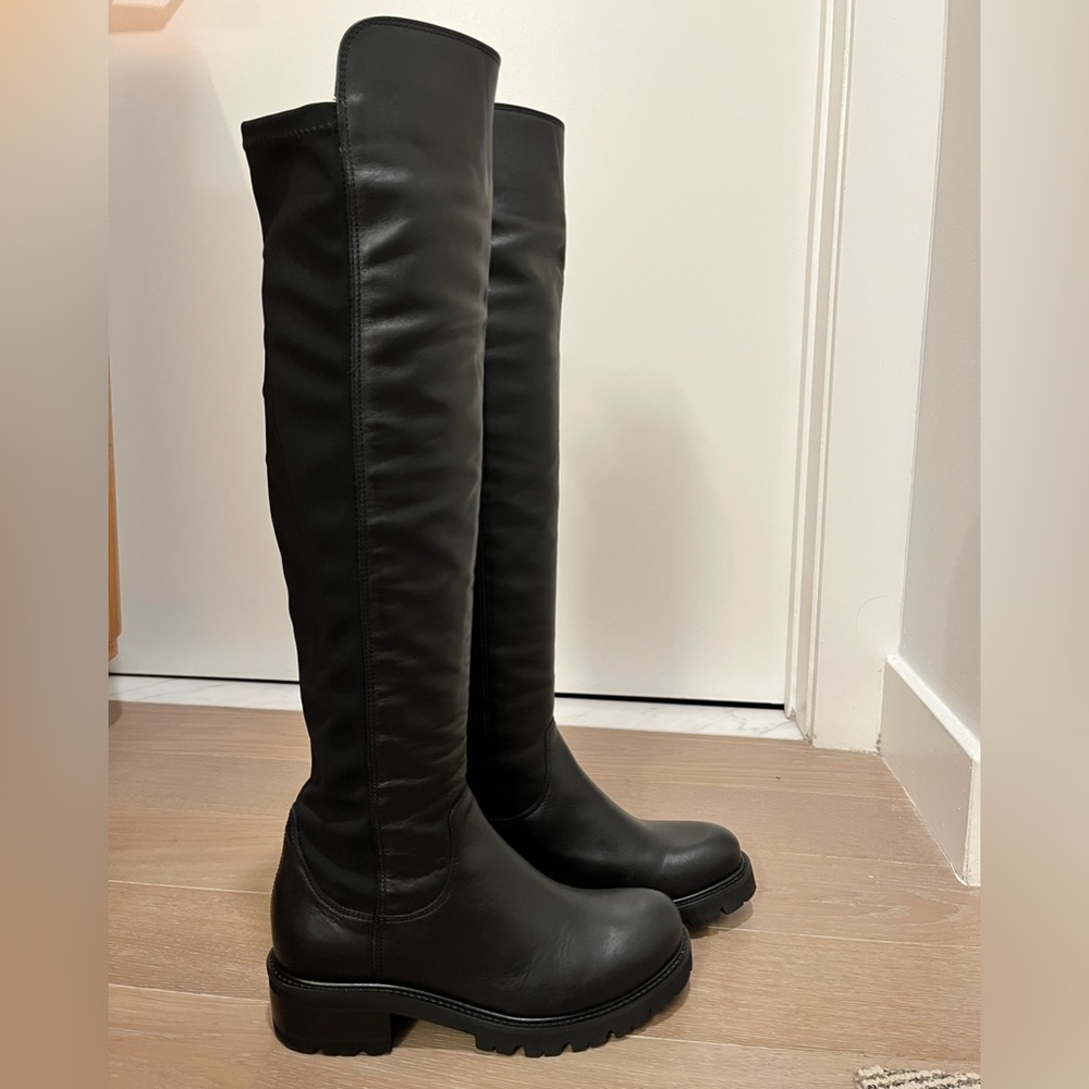 Gorgeous tall La Canadienne leather+stretch back boot